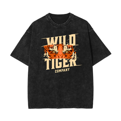 Stone Wash Tiger Pattern T Shirt