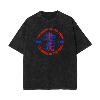 Stone Wash Tiger Pattern T Shirt