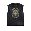 Distressed Sleeveless Tiger Pattern Tee