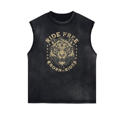 Distressed Sleeveless Tiger Pattern Tee