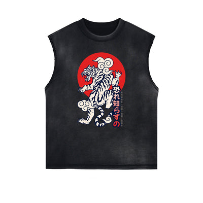 Distressed Sleeveless Tiger Pattern Tee