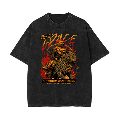 Stone Wash Tiger Pattern T Shirt