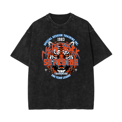 Stone Wash Tiger Pattern T Shirt