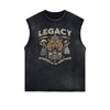 Distressed Sleeveless Tiger Pattern Tee