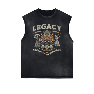 Distressed Sleeveless Tiger Pattern Tee