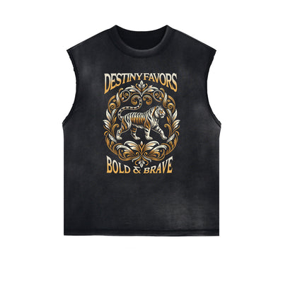 Distressed Sleeveless Tiger Pattern Tee