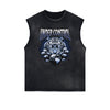 Distressed Sleeveless Tiger Pattern Tee