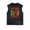 Distressed Sleeveless Tiger Pattern Tee
