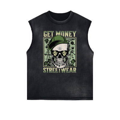 Frayed Edge Skull & Money Graphic Tank Top