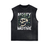 Frayed Edge Skull & Money Graphic Tank Top