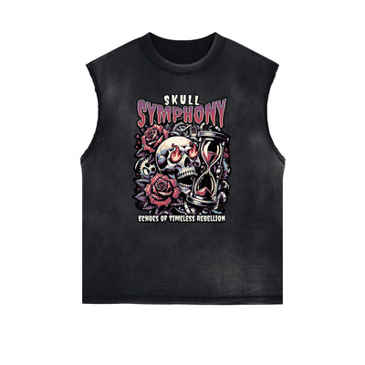 Frayed Edge Skull & Money Graphic Tank Top