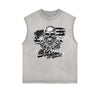Distressed Sleeveless Skull & Money Pattern Tee