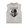 Distressed Sleeveless Skull & Money Pattern Tee