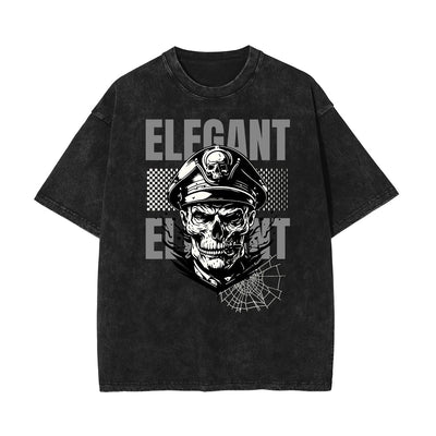 Stone Wash Skull & Money Pattern T Shirt