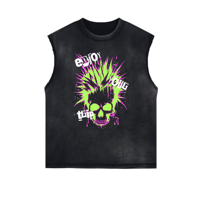 Frayed Edge Skull & Money Graphic Tank Top