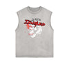 Distressed Sleeveless Skull & Money Pattern Tee