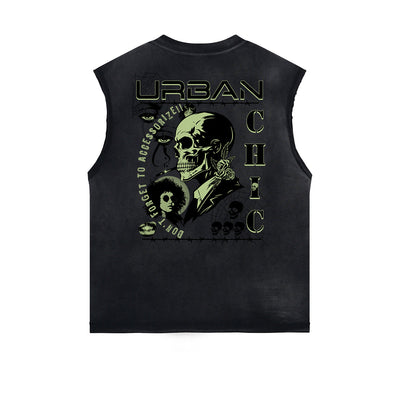 Frayed Edge Skull & Money Graphic Tank Top