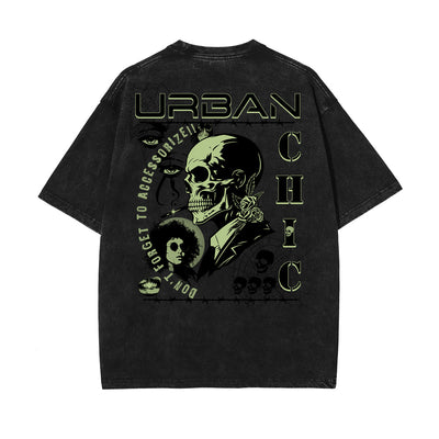 Stone Wash Skull & Money Pattern T Shirt