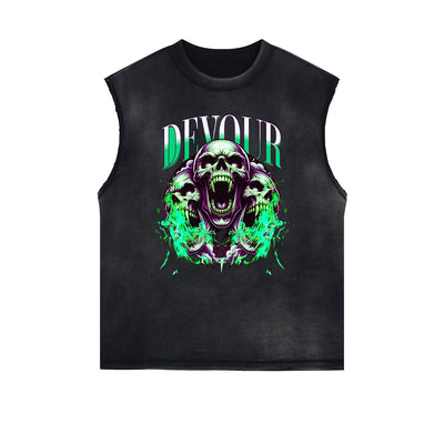Frayed Edge Skull & Money Graphic Tank Top