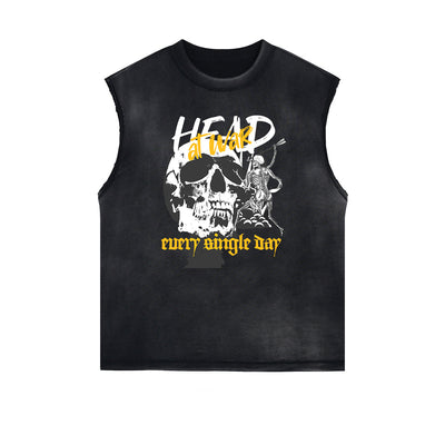 Frayed Edge Skull & Money Graphic Tank Top