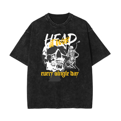 Stone Wash Skull & Money Pattern T Shirt