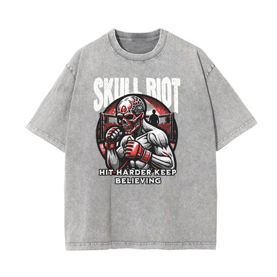 Washed Skull & Money Graphic Cotton Tee