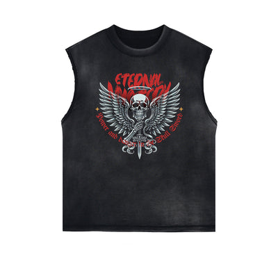 Frayed Edge Skull & Money Graphic Tank Top