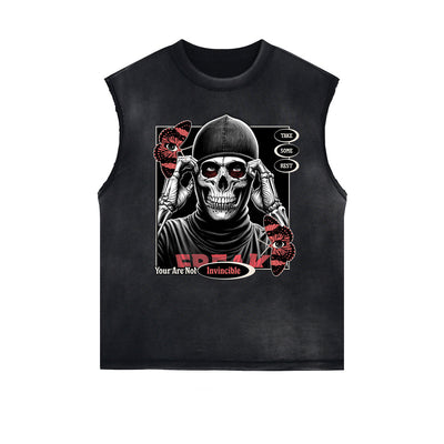 Frayed Edge Skull & Money Graphic Tank Top