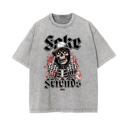 Washed Skull & Money Graphic Cotton Tee