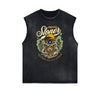Distressed Sleeveless Holiday Pattern Tee