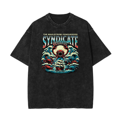 Stone Wash Holiday Pattern T Shirt