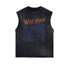 Distressed Sleeveless Holiday Pattern Tee