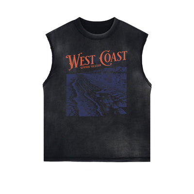 Distressed Sleeveless Holiday Pattern Tee