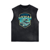 Distressed Sleeveless Holiday Pattern Tee