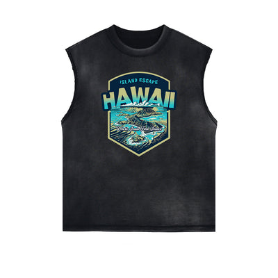 Distressed Sleeveless Holiday Pattern Tee