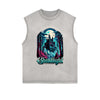 Distressed Sleeveless Gothic Pattern Tee