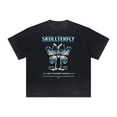 Thick Faded Winged Monster Graphic T Shirt