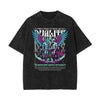 Stone Wash Winged Monster Pattern T Shirt