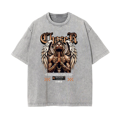 Washed Winged Monster Graphic Cotton Tee