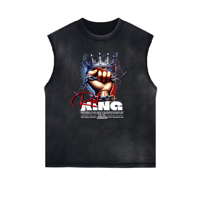 Distressed Sleeveless King Graphic Tee