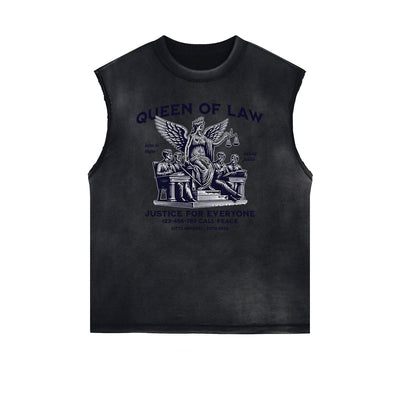 Distressed Sleeveless Queen Pattern Tee