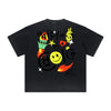 Vintage-Washed Frayed-Hem Graffiti Tee