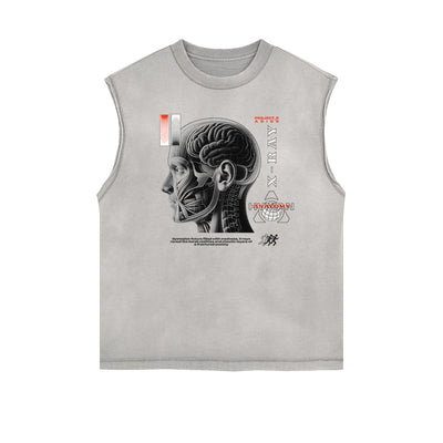 Frayed Edge Abstract Graphic Tank Top