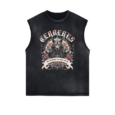 Distressed Sleeveless Guardian Pattern Tee