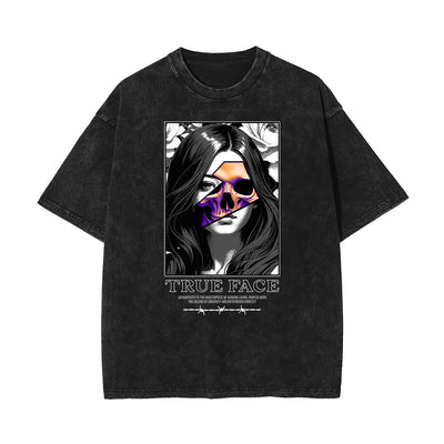 Stone Wash Mask Pattern T Shirt
