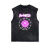 Distressed Sleeveless Mask Pattern Tee