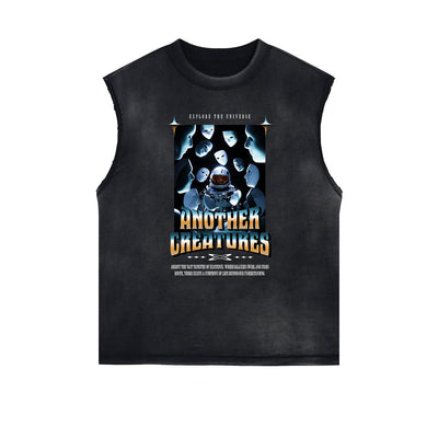 Distressed Sleeveless Mask Pattern Tee