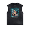 Distressed Sleeveless Mask Pattern Tee