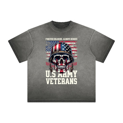 Thick Faded American Skull Graphic T Shirt
