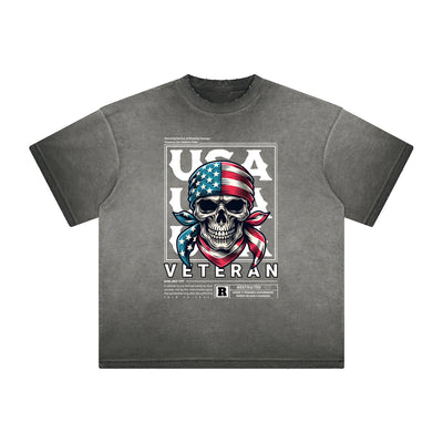 Thick Faded American Skull Graphic T Shirt